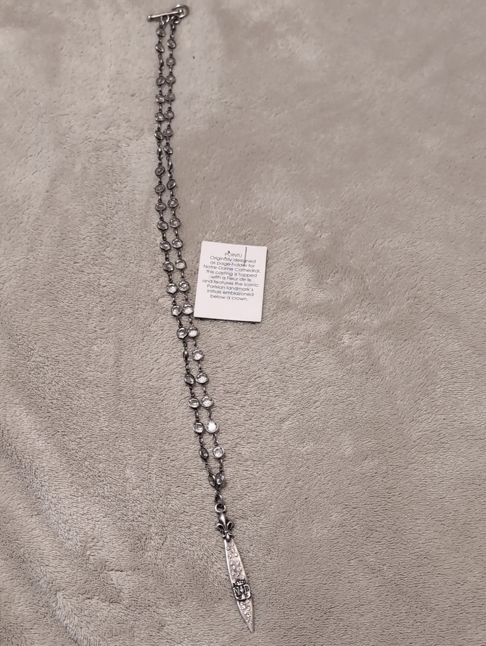 Silver-Tone Crystal Rosary Style Pendant Necklace - Unbranded